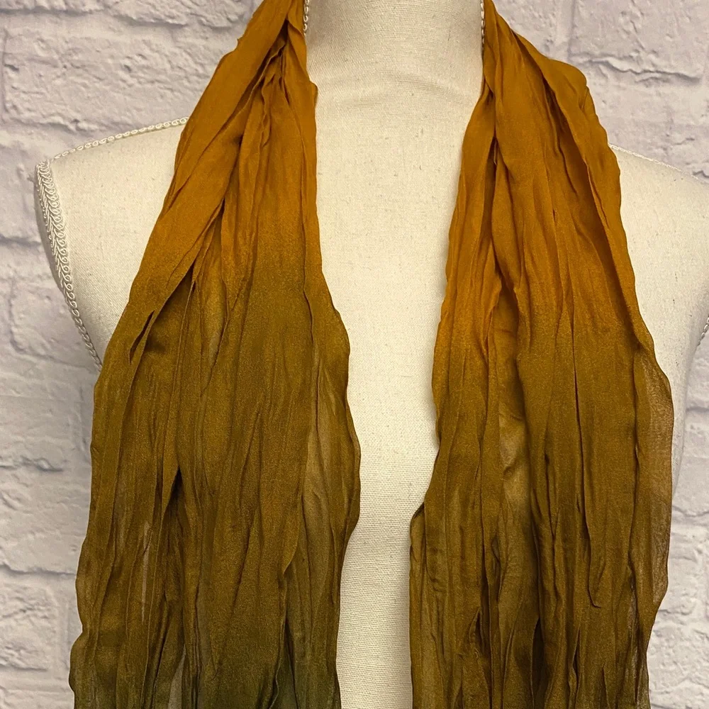 J. Jill Sheer Ombre Pleated Scarf in Forest Green Mustard and Brown